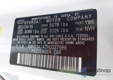 2017 Genesis G90 3.3T Premium z USA, uszkodzony, nr VIN KMHG34JA1HU027986